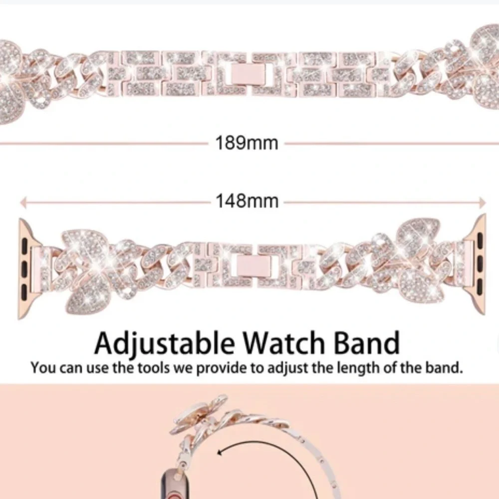 Apple Watch Metal Band in Twirl Butterfly with Bling Rhinestone in Rose Gold